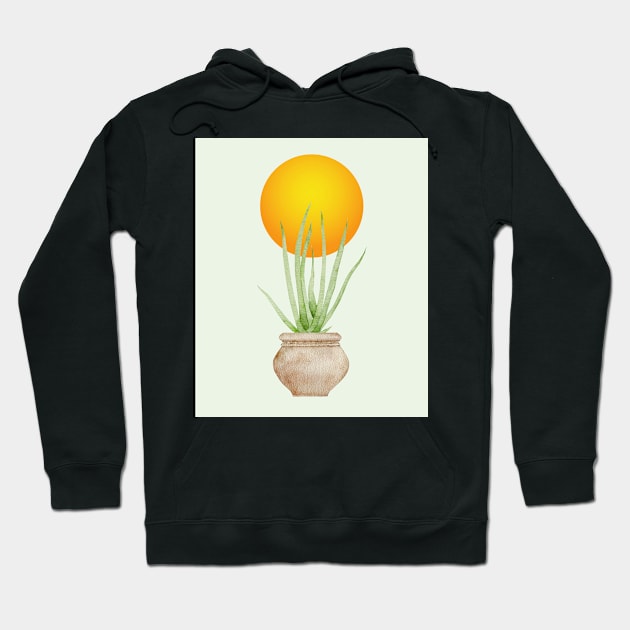 Hand Drawn Set, Bohemian Pot Of Aloe, sunshine, minimal potted plants, No 03 Hoodie by Modern Art